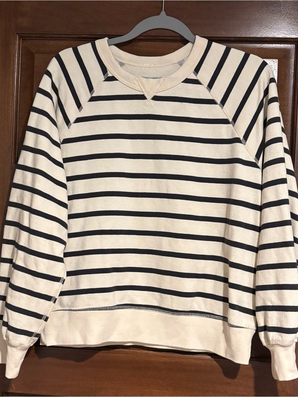 Marine Layer Cloud 9 Reversible Striped Crewneck Sweatshirt Black White - Small